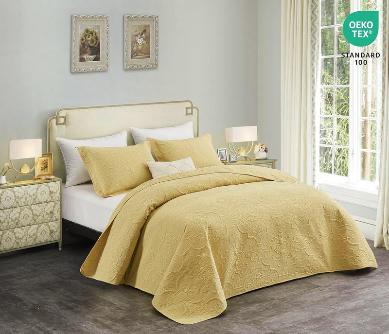 CHIXIN Quilt Queen Size - Damask Paisley Bedspread Coverlet Set - Classic & Gorgeous Style Bedding Cover, Ultrasonic Quilting, Reversible, Lightweight, 4 Piece, Honey Gold - Image 2